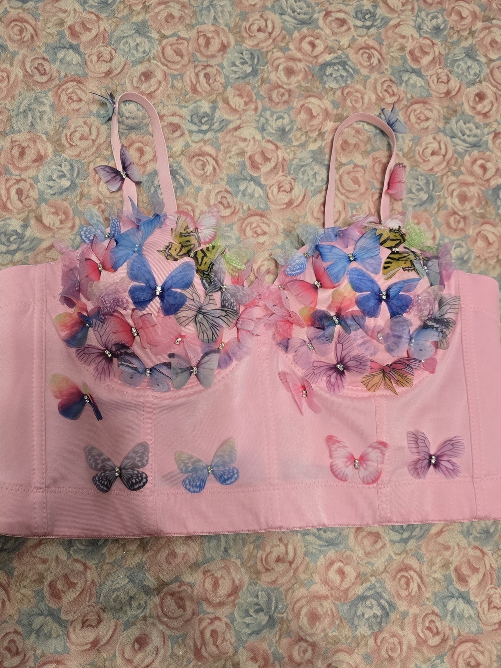 Pink Butterfly Embellished Bustier